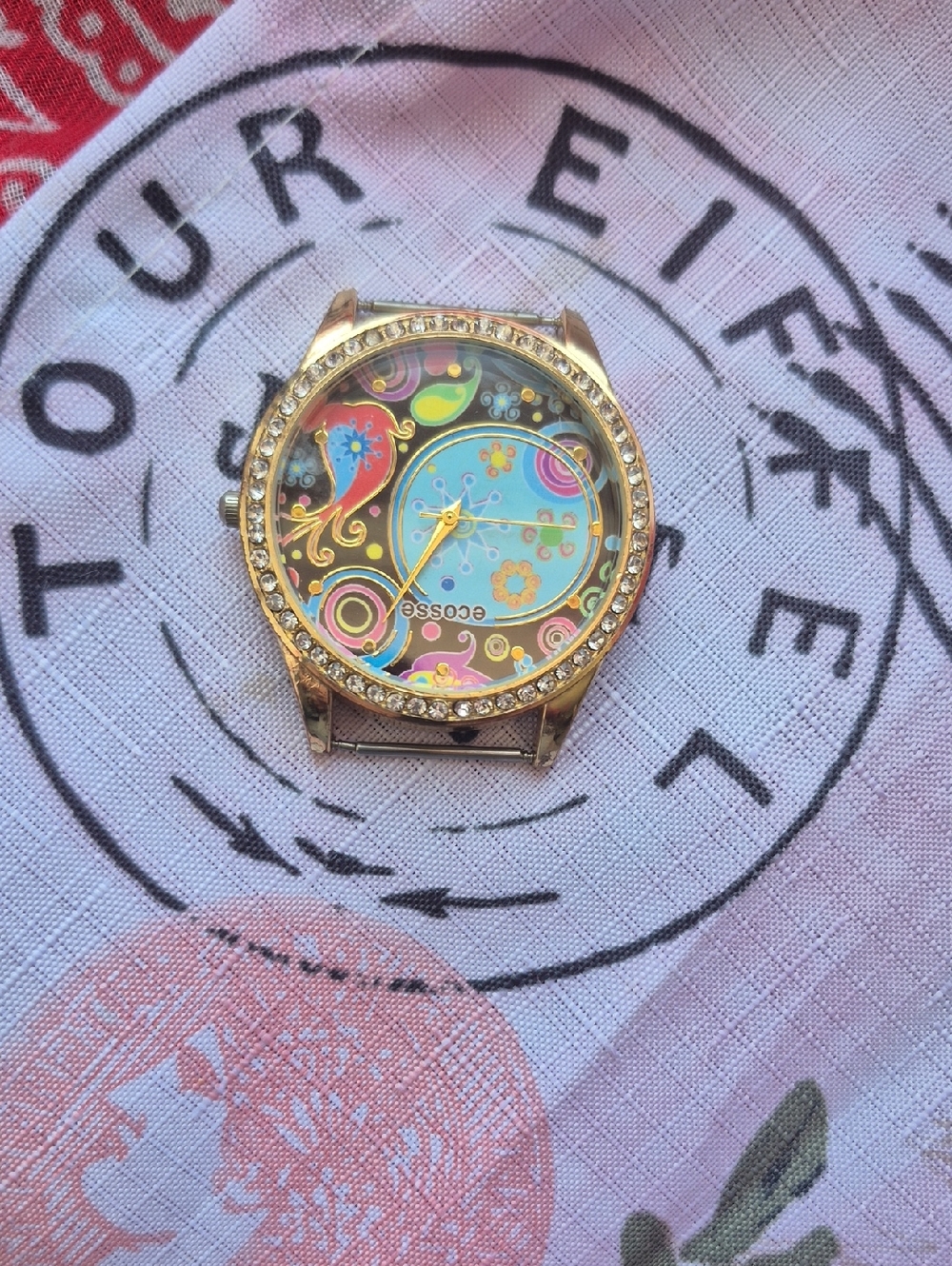 Ecosse Boho Chic Eclectic  Watch Face Colourful Swirls & Flowers Gold-Tone Case